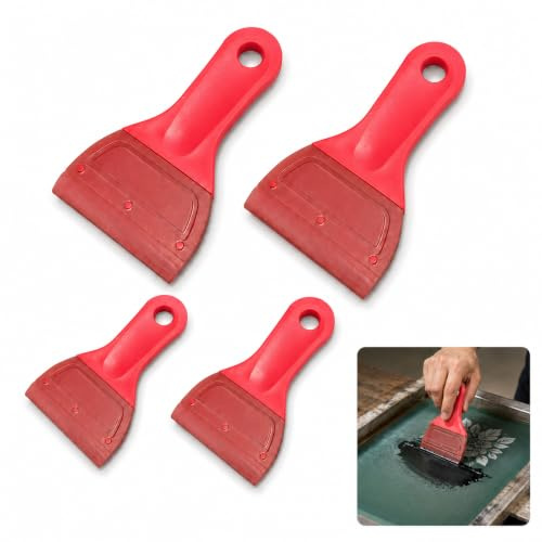 4 Pcs Small Squeegee Soft Rubber Blade Screen Printing Squeegee,Self-Adhesive Screen Stencil Printing Squeegee,Rubber Squeegee Screen Printing for Chalk Paste or Ink,Screen Cleaning Tools