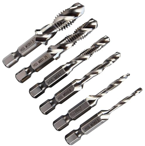 6 Pcs Metal Drill Bits For Hard Steel, Steel Drill Bits for Hard Steels and Hex Drills Tap Set, Drills and Tap Set Hex Suitable for Assembling Parts M10*1.5 M8*1.25 M6*1.0 M5*0.8 M4*0.7 M3*0.5
