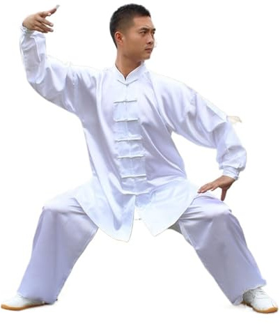 XUCZHAI Traditionell Tai Chi Kung Fu uniformer vuxna morgongymnastik Wushu kläder barn kampsport Wing Chun dräkt (vit, XS (150))