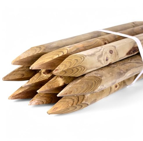 Lot de 10 piquets de clôture en bois - Diamètre : 4 cm - KDI vert imprégné - En bois du Saurland - Poteaux pointus en différentes longueurs pour jardin, saule et aménagement paysager (100 cm de