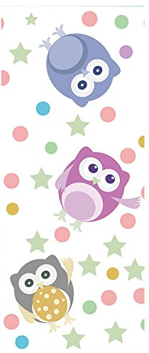 Türtapete selbstklebend Cartoon Tiere - Eule 90x200 cm - einteilig Türaufkleber Türfolie Türposter - Kinderzimmer Kinderbild Uhu Tierbild bunt