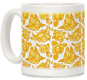 Floral Penis Yellow White 11 Ounce Ceramic Coffee Mug