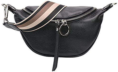 SH Leder echt Leder Damen Brusttasche für Festival Reise Kleine Hüfttasche Crossbody Frauen mit Stoff Taschengurt 25x13cm Ella G498
