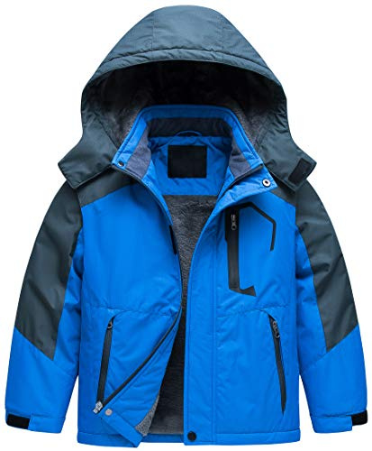 CREATMO US Big Boy's Waterproof Breathable Snowboard Ski Jacket Outdoor Raincoat Blue 10/12
