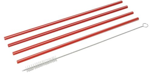FACKELMANN Pajitas de plástico reutilizables sostenible y ecológicas con cepillo para su limpieza. Apta para el lavavajillas e aptoes para fiestas y el hogar, rojas, 0,6x23 cm, 4+1 uds.