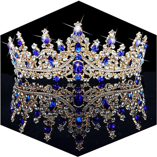 TOBATOBA Crystal Wedding Tiara for Women Crown for Women Royal Queen Crown Headband Metal Princess Tiara for Bride Quinceanera Headpieces for Birthday Prom Pageant Halloween Costume Cosplay, Blue