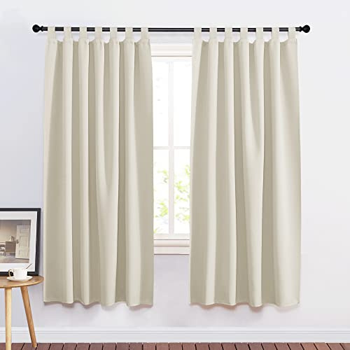 PONY DANCE Schlaufengardinen 2er Set - Vorhang Beige Blickdicht Gardinen mit Schlaufen für Kinderzimmer Thermovorhang Kälteschutz Verdunklungsvorhänge, H 160 x B 140 cm, Hellbeige | Schlaufenschal 2er Set H160 x B140 cm, Verdunklungsvorhänge, für Kinderzimmer, Wohnzimmer, Sichtschutz, UV-Schutz, Kurz