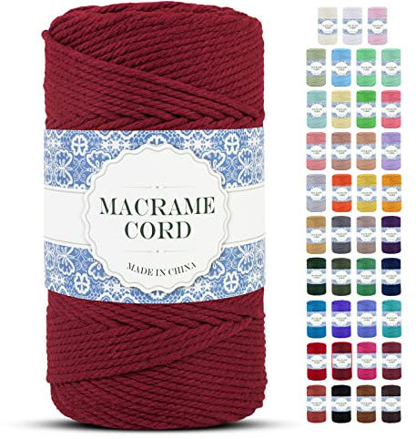 Uiopa Cuerda Macrame 4mm x 200m Hilo Macrame Grueso Cuerda de Algodon Natural Suave de 4 Hilos, Cordel Algodón para DIY Manualidades Tapices de Pared Cortina Colgador de Plantas (Rojo Óxido)