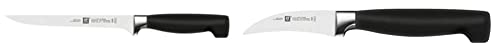 Zwilling 1001581 Filiermesser, Klingenlänge: 18 cm, Schmales Klingenblatt, Schwarz & Vier Sterne Schälmesser, ergonomischer Kunststoffgriff, Klingenlänge 5 cm, schwarz