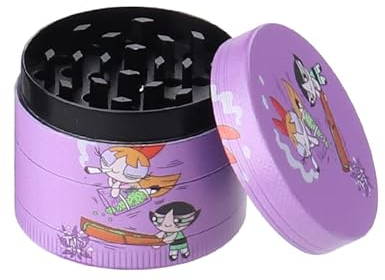 90's Cartoon Power Puff Stoned Girls - 50mm Custom Metal Herb Grinder Gift (Purple)