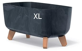 Blumentopf Beton Optik Schale mit Füßen Blumenkasten mit Einsatz Pflanzgefäß, 39 cm x 19 cm (Anthrazit)