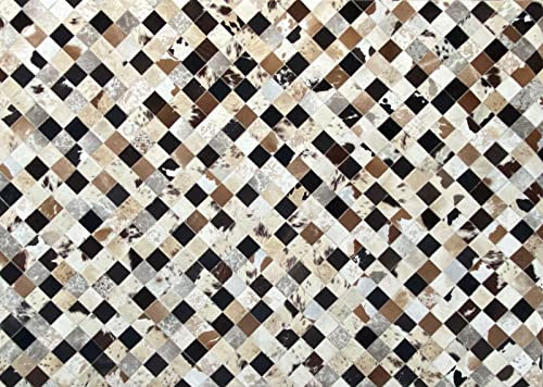 Leder Teppich 160x230 cm 100% Kuhfell Ivory Compatible with Braun Beige Echtleder Patchwork L3