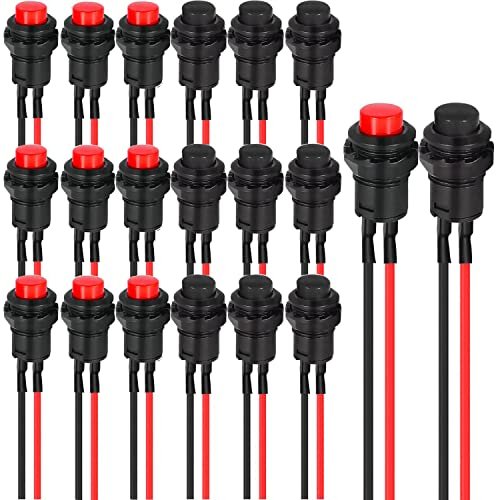 RUNCCI-YUN 20pcs Rund Mini Drucktaster 12mm,Verriegeln Druckknopfschalter,Mini Push Button Schalter,AC 250V/1.5A 125V/3A für Arduino DIY, Autotrompete, PC, Tischlampe, Haustürklingel Rot Schwarz