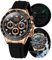 OLEVS Watches for Men Quartz Waterproof Chronograph Analog Multifunction Moon Phase Silicone Diamond Luminous Wrist Watches, Silver Black, Chronograph,Digital (Rose Gold Black)