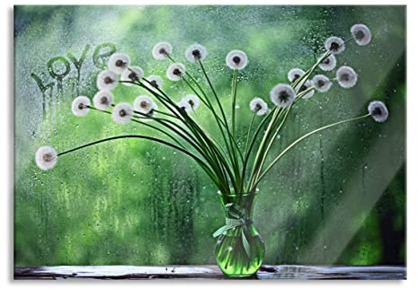 Pixxprint Glasbild, Wandbild aus Echtglas, Pusteblumen am Fenster, 100x70 cm, inkl. Aufhängung und Abstandshalter