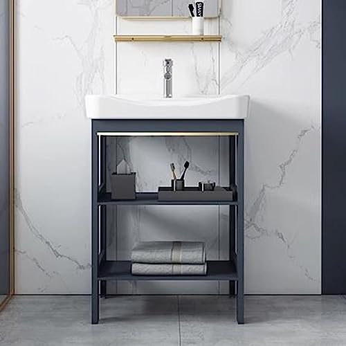 Corner Sink Set Bathroom Ceramic Washbasin, Ceramic Bathroom Sink ,White Porcelain Ceramic Vessel Sink with Drainer Unit and Water Pipe Faucet and Storage Shelves for Bathroom Laundry. ( Color : A , S