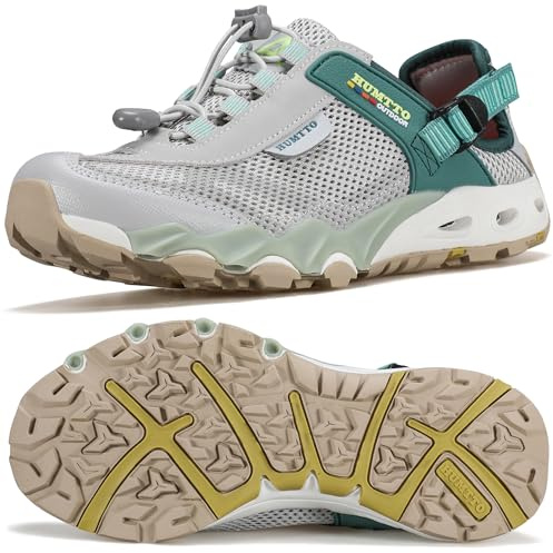 HUMTTO Women's Amphibious Hiking Water Shoes Summer Outdoor Non-Slip Closed Toe Water Sandals River Shoes 7.5 Grey Green