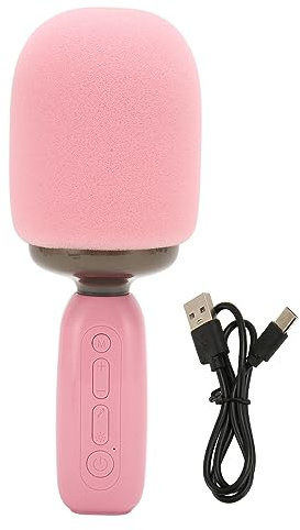 Microfono Wireless, Microfono Per Canto Portatile Microfono Bluetooth con Supporto Luce RGB Scheda di Memoria Microfono Per Canto Portatile Per Bambini Adulti(Rosa)