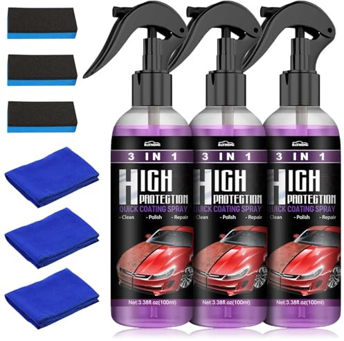 3 In 1 High Protection Quick Car Coating Spray,Ceramic Car Coating Spray Car Polish Quick Coat Car Wax Polish Spray for Cars, Car Ceramic Coating Agent (100ml, 3pcs)