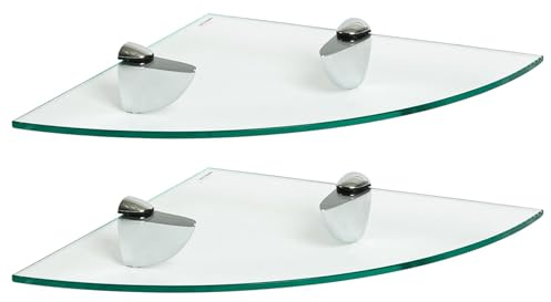 Harbour Housewares Floating Glass Wall Corner Shelves - 30cm - Pack of 2 - Shelving Storage Vanity Display Shelf Unit with Silver Brackets for Bathroom, Shower, Kitchen, Living Room