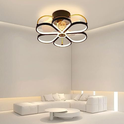 SANBDDLYY Bladeless Ceiling Fan with Lights Remote Control Dimmable LED Caged Fan Light Black Modern Smart Lighting Gold Low Profile Flush Mount Ceiling Fan Light for Bedroom Living Room Kitchen