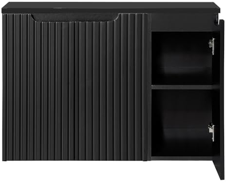 Lomadox Badezimmer Waschtischunterschrank 90 cm schwarz 40 cm tief Waschbeckenschrank Badschrank 3 Türen B/H/T ca. 90,4/59,5/40 cm