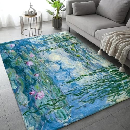 JGGXHM Teppiche mit Seerosen von Claude Monet, weicher Teppich für das Schlafzimmer, für Wohnzimmer, Eingang, Esszimmer, Bodenmatte, 90 x 150 cm