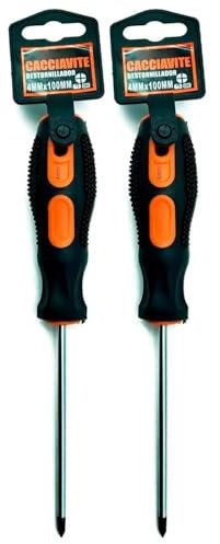 Tradineur - Pack de 2 Destornilladores Estrella 4 x 100 mm - Herramienta Manual - Bricolaje y Montaje - Punta Magnética - Acero Inoxidable.