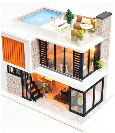 Habbari Miniaturhaus – Kreatives DIY Set zum Basteln – Originelles Geburtstagsgeschenk für Kinder & Erwachsene – Bezauberndes 3D Modell – Puppenhaus 1:24 - Motiv Modernes Singapur