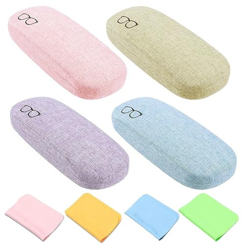 LoNinLoAn 4 Stück Hardcase Brillenetui, Leinenstoffe Glasses Case, Brillenbox Tragbare Aufbewahrungsbox, Brillentasche mit Brillenputztuch für Brillen und Sonnenbrillen, Unisex