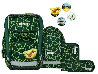 ergobag Schulranzen-Set cubo Set BärRex - Grün | Ergonomischer Schulranzen Klassisch, 5-teilig, für die 1. Klasse Grundschule, Kollektion AW24/25