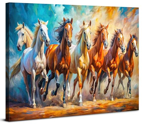 Running Horses Wall Art Vintage Decor 7 Running Horses Wall Pictures for Living Room Abstract Wild Animals Poster Canvas Prints Colorful Horse Paintings Artwork Office Bedroom Home Decoration 30x40cm
