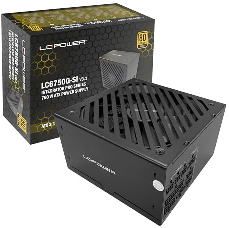 LC-POWER Integrator-Pro-Serie - Fuente de Alimentación 750W ATX V3.1, 135mm Ventilador Silencioso, 80 Plus Gold, Protecciones Completas, 2 Años de Garantía (LC6750G-SI V3.1)