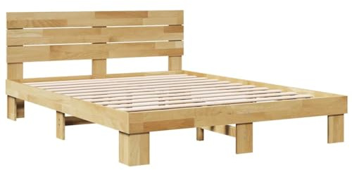 vidaXL Massivholzbett mit Kopfteil ohne Matratze 140x200 cm Eichenholz, Bettrahmen, Schlafzimmermöbel, Doppelbett, Schlafzimmerbett, Bett, Holzbett