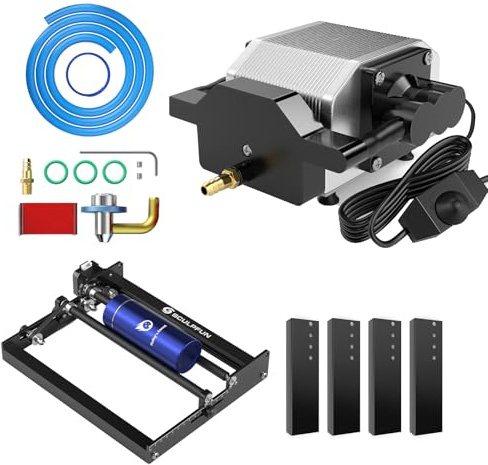 SCULPFUN Accessoires pour machines de gravure laser, Air assist avec jeu de buses assistées par air, et rouleau rotatif laser, rotation à 360° pour la gravure laser d'objets cylindriques