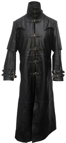 Men’s Black Cow Leather Gothic Matrix Steampunk Coat – Full Length Gothic Duster Trench Jacket (UK, Alpha, M, Regular, Regular, Black)