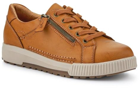 Wide Fit Zip & Lace Trainers - Tan Size 7