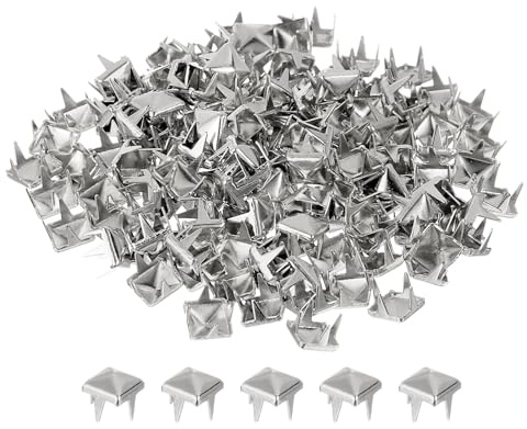 sourcing map 100 Pcs Pyramid Rivets for Clothing, 5mm 4-Jaw Square Rivets, Silver Metal Pyramid Studs Handicraft, Punk Rock Nailhead Spots for Clothing Bag Leather Shoes