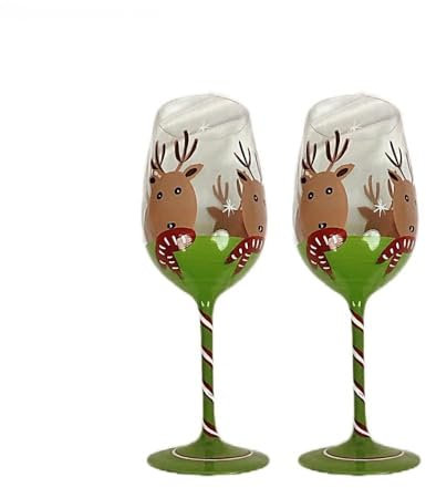 Juego de 2 copas de vino de renos de Navidad pintadas a mano para vacaciones