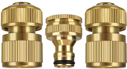 Garden hose connector, brass hose connector kit, 1/2 and 3/4 2-in-1 faucet adapter, 1/2 inch hose end quick connectors, garden outdoor hose tool suitable for gardening home watering, and car washing