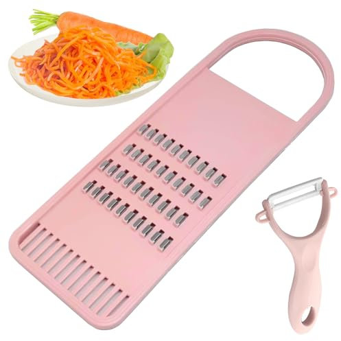 Vegetable Grater - Plastic Food Julienne Slicer, Handheld Salad Cutter, Carrot Grater with Peeler, Multifunctional Vegetable Shredder Tool for Cucumber Cabbage Onion Fruit Cheese Potato etc (Pink)