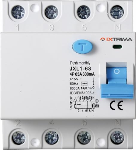 IXTRIMA Interrupteur différentiel pur 4P 63A 300mA 380V-6KA 300mA pour rail DIN - 4 modules DIN - Protection circuit et sécurité installations
