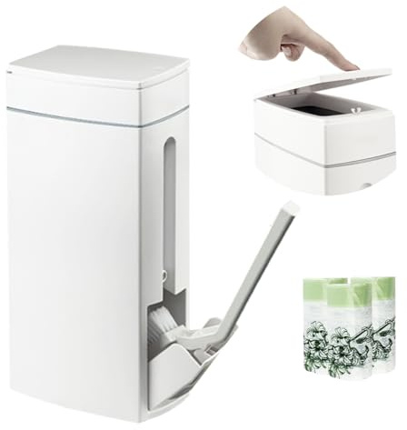 Cococheers Slim Bathroom Bin With Lid,White 4.5 Litre Toilet Bin with Lid Combined with A Toilet Brush,Comes with 60 Garbage Bags,Suitable for Bathrooms,Bedrooms and Other Small Spaces