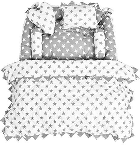 AD's Cuddle Baby Nest Pod for Newborn – Baby Essentials & Sleeping Bed for 0–12 Months Boys & Girls – Soft Breathable Cotton Baby Lounger with Mattress, Bolsters & Pillows – Travel Friendly (Grey)