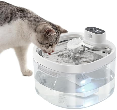 Fontaine à Eau pour Chat - 2,6 L Distributeur Chien Automatique à Pile - Super Silent - avec détecteur de Mouvement - Batterie avec capteur - sans Fil