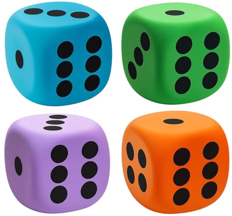 4 Pcs Large Foam Dice, 6CM Soft Large Dice for Classroom Math Games, Colorful Big Dices for Kids Party Activities, Family Game Night, Team Building Exercises (Blue/Purple/Orange/Green)