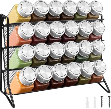 XunHe Gewürzregal Stehend & Wand - Gewürzregal kein Gewürzglas, Stehend gewürz Regal küchenregal Metall Hält viel gewürzgläser Gewürz Organizer für Küchenschrank Arbeitsfläche, gewürzgläser (Schwarz)