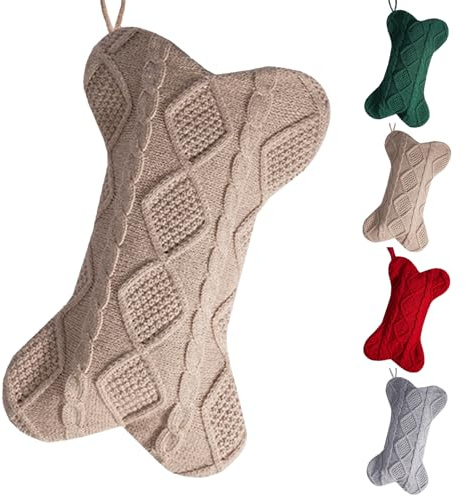HDQQEU Weihnachtsstrumpf Für Hunde, Dog Christmas Stocking, Süß KnochenföRmig Hängende Weihnachten Strumpf Nikolausstrumpf Großer Christmas Stockings Für Weihnachtsbaum Hund Strümpfe (Braun)