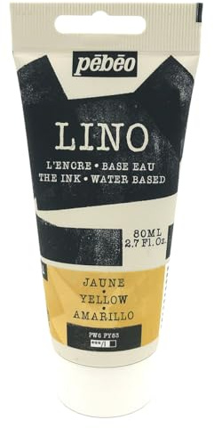 Pébéo Tinta Linograbado AMARILLO 80 ml – Tinta Lino al Agua Ultra Pigmentada y Opaca, Impresión sobre linóleo y papel, Limpieza fácil