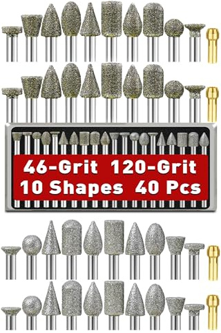 Ensemble de fraises diamantées pour sculpture, Lot de 40 accessoires pour outil rotatif avec tige de 3MM(1/8) pour la sculpture, meulage, polissage, gravure de la pierre, céramique et verre